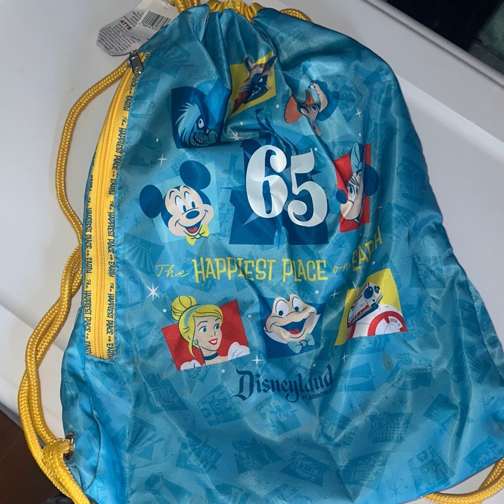 Disney Blue Drawstring Backpack with Yellow Accents